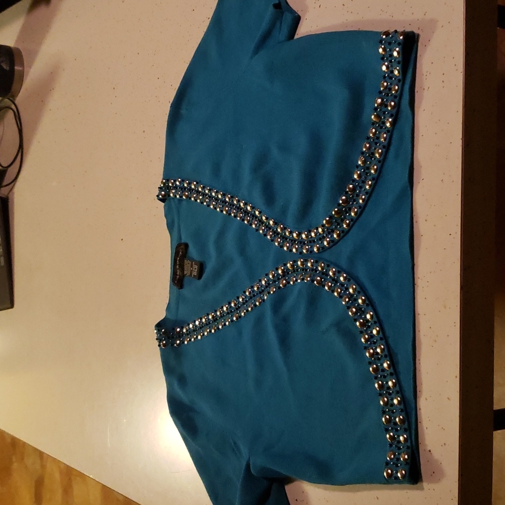 Cropped turquoise bolero cotton sweater